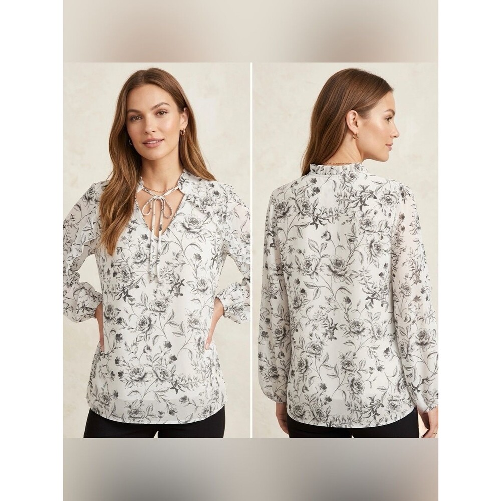 Calvin Klein Women’s Long Sleeve Floral Pattern Tie-Neck Blouse Size Medium